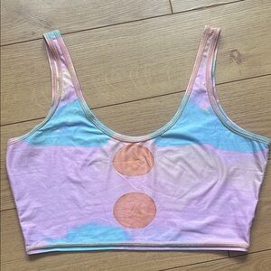 teeki Pastel Tie-Dye Sports Bra with Orange Dot Motif